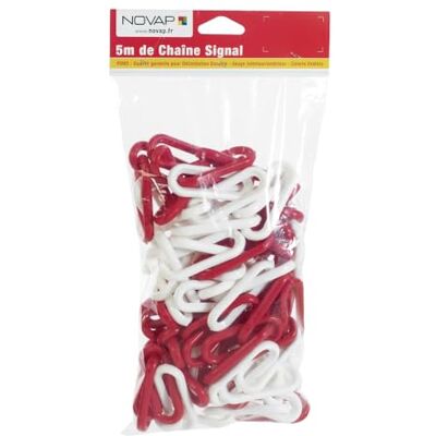 NOVAP -Cadena De plástico De señal, diámetro De 8 mm, bolsa De 5 m, color rojo y blanco NOVAP -Cadena De plástico De señal, diámetro De 8 mm, bolsa De 5 m, color rojo y blanco