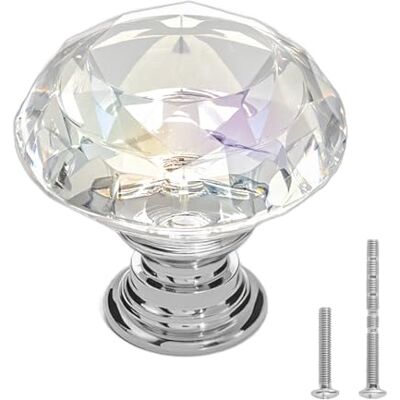 VEVOR Pomos para Gabinete, Tiradores de Acrílico y Aleación de Zinc con Forma Diamante y Tornillos, para Cajones, Puertas, Baño y Dormitorio, Acrílico Transparente y Base de Plata Pulida, 12 uds VEVOR Pomos para Gabinete, Tiradores de Acrílico y Aleación de Zinc con Forma Diamante y Tornillos, para Cajones, Puertas, Baño y Dormitorio, Acrílico Transparente y Base de Plata Pulida, 12 uds