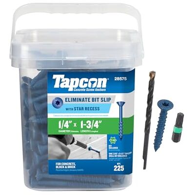 Tapcon 1/4x1-3/4 Blue Star Drive Bugle Head Anclajes de hormigón 225/Caja Tapcon 1/4x1-3/4 Blue Star Drive Bugle Head Anclajes de hormigón 225/Caja