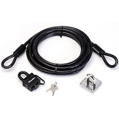 Master Lock Cable antirrobo con hebillas de acero trenzado y candado, 4,5 m Master Lock Cable antirrobo con hebillas de acero trenzado y candado, 4,5 m