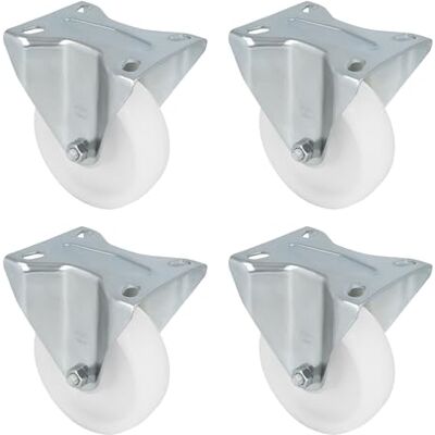 Amig Pack de 4 Ruedas Fijas Con Pletina Metálica Ø 100 x 32 mm Peso Máximo 200 Kg Para Mover Muebles Pesados Rodamientos de Rodillos Núcleo de Nylon Color Blanco Amig Pack de 4 Ruedas Fijas Con Pletina Metálica Ø 100 x 32 mm Peso Máximo 200 Kg Para Mover Muebles Pesados Rodamientos de Rodillos Núcleo de Nylon Color Blanco