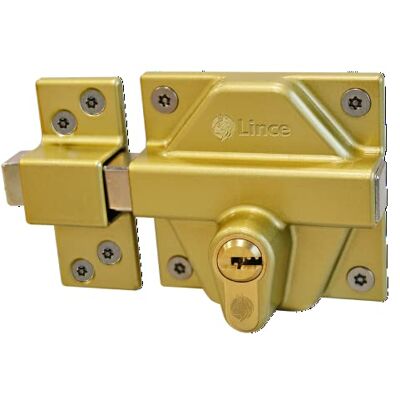 LINCE Cerrojo Europerfil I Bicapa en oro I antiganzúa, antitaladro, antitorsión LINCE Cerrojo Europerfil I Bicapa en oro I antiganzúa, antitaladro, antitorsión
