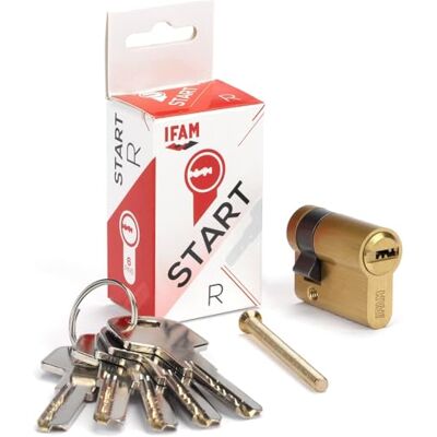 IFAM Cilindro Puertas Start-R, 10x30mm, Leva 15mm, Bombín Cerradura de Seguridad con 6 Pitones de Acero, Incluye 5 Llaves Reversibles, Sistema Antiganzúa y Antitaladro, Perfil Europeo, Acabado Latón IFAM Cilindro Puertas Start-R, 10x30mm, Leva 15mm, Bombín Cerradura de Seguridad con 6 Pitones de Acero, Incluye 5 Llaves Reversibles, Sistema Antiganzúa y Antitaladro, Perfil Europeo, Acabado Latón