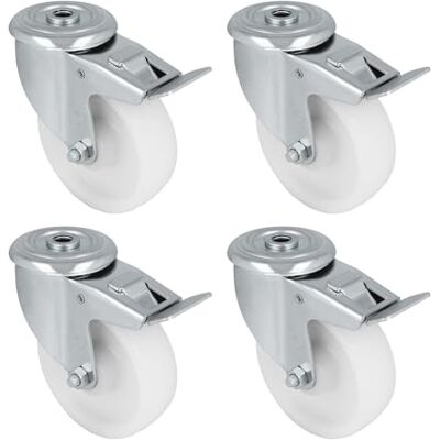 Amig Pack de 4 Ruedas Con Freno Ø 100 x 32 mm Ruedas Giratorias Con Agujero Peso Máximo 200 Kg Para Mover Muebles Pesados Rodamientos de Rodillos Núcleo de Nylon Color Blanco Amig Pack de 4 Ruedas Con Freno Ø 100 x 32 mm Ruedas Giratorias Con Agujero Peso Máximo 200 Kg Para Mover Muebles Pesados Rodamientos de Rodillos Núcleo de Nylon Color Blanco