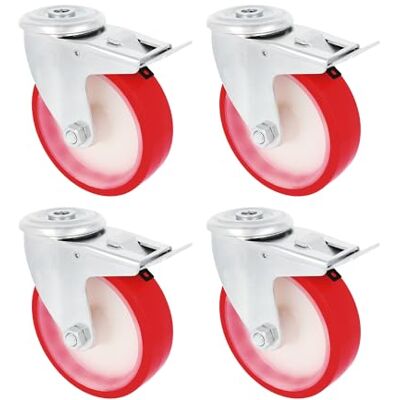 Amig Pack de 4 Ruedas Con Freno Ø 80 mm Ruedas Giratorias Con Agujero Peso Máximo 100 Kg Para Mover Muebles Pesados Rodamientos de Rodillos Núcleo Nylon Blanco Poliuretano Rojo Amig Pack de 4 Ruedas Con Freno Ø 80 mm Ruedas Giratorias Con Agujero Peso Máximo 100 Kg Para Mover Muebles Pesados Rodamientos de Rodillos Núcleo Nylon Blanco Poliuretano Rojo