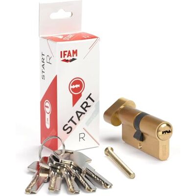 IFAM Cilindro de Pomo para Puertas Start-R, 30x30mm, Leva 15mm, Bombín Cerradura de Seguridad 6 Pitones de Acero, 5 Llaves Reversibles, Sistema Antiganzúa y Antitaladro, Perfil Europeo, Acabado Latón IFAM Cilindro de Pomo para Puertas Start-R, 30x30mm, Leva 15mm, Bombín Cerradura de Seguridad 6 Pitones de Acero, 5 Llaves Reversibles, Sistema Antiganzúa y Antitaladro, Perfil Europeo, Acabado Latón