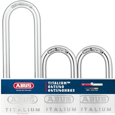 ABUS Candado de Titalium 64TI/40 + HB63 juego de 3 unidades cierre igualado candado para sótanos con cuerpo de aluminio especial arco de acero endurecido nivel de seguridad 5 ABUS Candado de Titalium 64TI/40 + HB63 juego de 3 unidades cierre igualado candado para sótanos con cuerpo de aluminio especial arco de acero endurecido nivel de seguridad 5