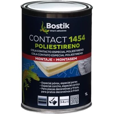 Bostik CONTACT 1454 POLIESTIRENO Ámbar, Cola de Contacto Especial Poliestireno, Gran Agarre Inicial, Adhesivo de Caucho Sintético en Disolución de Gran Rendimiento, Todo Tipo de Soportes, Bote de 1 l Bostik CONTACT 1454 POLIESTIRENO Ámbar, Cola de Contacto Especial Poliestireno, Gran Agarre Inicial, Adhesivo de Caucho Sintético en Disolución de Gran Rendimiento, Todo Tipo de Soportes, Bote de 1 l