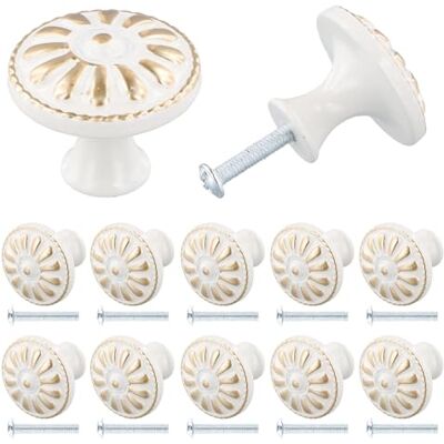 Jinlaili 10PCS Vintage Pomo de Armario Redondo, 35MM Retro Tirador para Cajón, Pomos y Tiradores de Muebles, Pomos Tiradores de Muebles, Armarios de Cocina, Cajones, Pomos para Puertas (B-Blanco) Jinlaili 10PCS Vintage Pomo de Armario Redondo, 35MM Retro Tirador para Cajón, Pomos y Tiradores de Muebles, Pomos Tiradores de Muebles, Armarios de Cocina, Cajones, Pomos para Puertas (B-Blanco)