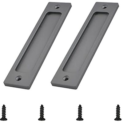MOROBOR manija de puerta deslizante cóncava rectangular de 5,91 pulgadas, manija de puerta de Gabinete de aleación de aluminio plano gris mate de 2 piezas, con tornillo de instalación MOROBOR manija de puerta deslizante cóncava rectangular de 5,91 pulgadas, manija de puerta de Gabinete de aleación de aluminio plano gris mate de 2 piezas, con tornillo de instalación
