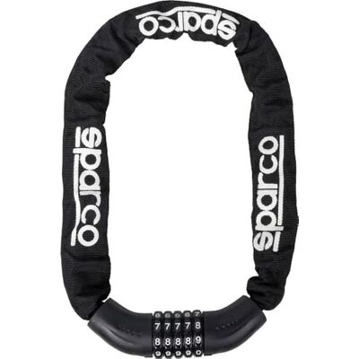 Sparco Candado de cadena negro para bicicleta en acero zincado, latón ABS con combinación Sparco Candado de cadena negro para bicicleta en acero zincado, latón ABS con combinación