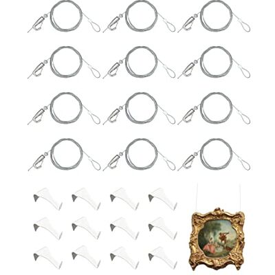 NACETURE Kit para colgar cuadros – Ganchos para riel de cuadros con 12 ganchos de riel blanco, cable invisible de 72 pulgadas, 12 ganchos ajustables – Perchas de acero inoxidable para moldear cuadros de nailon NACETURE Kit para colgar cuadros – Ganchos para riel de cuadros con 12 ganchos de riel blanco, cable invisible de 72 pulgadas, 12 ganchos ajustables – Perchas de acero inoxidable para moldear cuadros de nailon