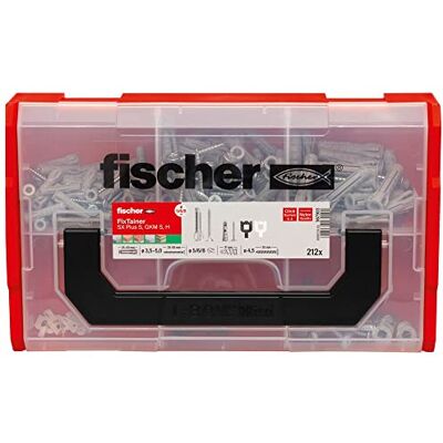 fischer FixTainer SX-Plus Juego de tacos para tornillos y ganchos (212 piezas, para hormigón, materiales completos y perforados, práctica caja de herramientas con asa y sistema de clic), juego de fischer FixTainer SX-Plus Juego de tacos para tornillos y ganchos (212 piezas, para hormigón, materiales completos y perforados, práctica caja de herramientas con asa y sistema de clic), juego de