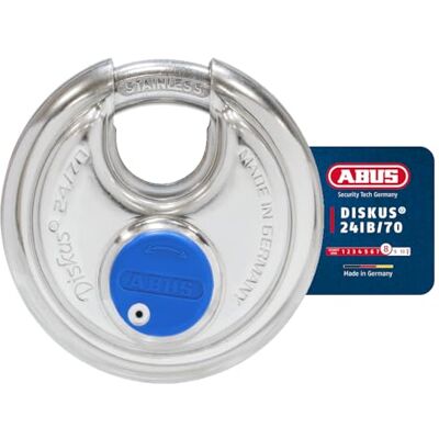 ABUS Candado Diskus® 24IB/70 de acero inoxidable con protección integral de 360° para garantizar la seguridad en climas adversos nivel de seguridad 8 plateado/azul ABUS Candado Diskus® 24IB/70 de acero inoxidable con protección integral de 360° para garantizar la seguridad en climas adversos nivel de seguridad 8 plateado/azul