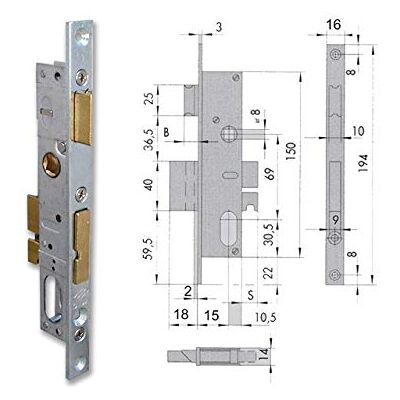CISA - Cerradura de inserción para montantes - Riel reversible - 44225-18-0 CISA - Cerradura de inserción para montantes - Riel reversible - 44225-18-0