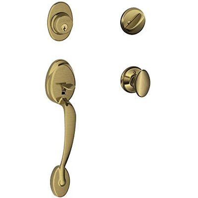 SCHLAGE Lock Company Plymouth Juego de manijas de un solo cilindro y perilla Siena, latón antiguo () SCHLAGE Lock Company Plymouth Juego de manijas de un solo cilindro y perilla Siena, latón antiguo ()