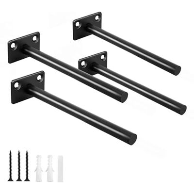 MHMYDZ 4 soportes flotantes de acero sólido negro de 6 pulgadas, soportes ocultos para estantes flotantes de madera, soporte oculto para estantes ciegos, tornillos y tacos de pared incluidos MHMYDZ 4 soportes flotantes de acero sólido negro de 6 pulgadas, soportes ocultos para estantes flotantes de madera, soporte oculto para estantes ciegos, tornillos y tacos de pared incluidos