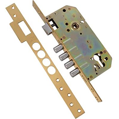 Amig Cerradura de Embutir Con Bulones para Puertas de Madera Mod. -50/85 mm Con Cilindro y Escudo de Seguridad Picaporte Reversible Latón Acabado en Mate Amig Cerradura de Embutir Con Bulones para Puertas de Madera Mod. -50/85 mm Con Cilindro y Escudo de Seguridad Picaporte Reversible Latón Acabado en Mate