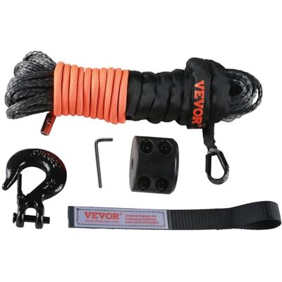 VEVOR Cuerda de Cabrestante 6,4 mm x 15,2 m Cable Sintético Resistencia a la Rotura 44,5 kN con Funda Protectora, Gancho de Cabrestante Forjado, Correa de Tracción para ATV, UTV, Vehículo, Camioneta VEVOR Cuerda de Cabrestante 6,4 mm x 15,2 m Cable Sintético Resistencia a la Rotura 44,5 kN con Funda Protectora, Gancho de Cabrestante Forjado, Correa de Tracción para ATV, UTV, Vehículo, Camioneta