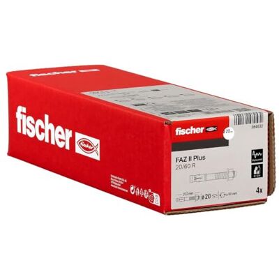fischer Anclaje de perno FAZ II Plus 20/60 R, anclaje de acero inoxidable de alta capacidad de carga, pernos de anclaje para sujetadores de cargas pesadas y estructuras de acero, aprobación sísmica y fischer Anclaje de perno FAZ II Plus 20/60 R, anclaje de acero inoxidable de alta capacidad de carga, pernos de anclaje para sujetadores de cargas pesadas y estructuras de acero, aprobación sísmica y