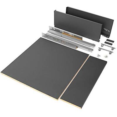 EMUCA Kit de cajón para cocina o baño con tableros incluidos y guias de extracción total con cierre suave, altura 178 mm para módulo 600 mm y profundidad 500 mm, Gris Antracita. EMUCA Kit de cajón para cocina o baño con tableros incluidos y guias de extracción total con cierre suave, altura 178 mm para módulo 600 mm y profundidad 500 mm, Gris Antracita.