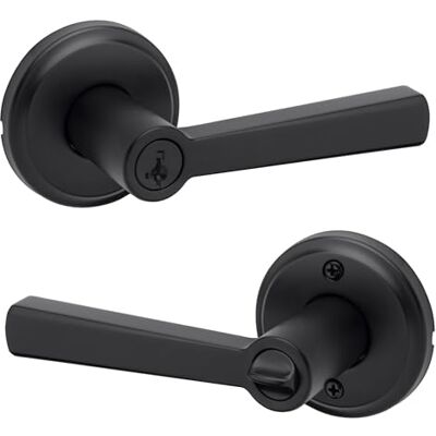 Kwikset Trafford Manija de puerta de entrada con cerradura y llave, manija reversible con llave segura exterior, para entrada frontal y dormitorios, negro mate, resistente a las púas, seguridad Kwikset Trafford Manija de puerta de entrada con cerradura y llave, manija reversible con llave segura exterior, para entrada frontal y dormitorios, negro mate, resistente a las púas, seguridad