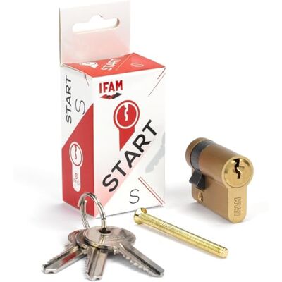 IFAM Cilindro Puertas Start-S, 10x30mm, Leva 15mm, Bombín Cerradura de Seguridad con 6 Pitones de Acero, Incluye 3 Llaves de Serreta, Sistema Antiganzúa y Antitaladro, Perfil Europeo, Acabado Latón IFAM Cilindro Puertas Start-S, 10x30mm, Leva 15mm, Bombín Cerradura de Seguridad con 6 Pitones de Acero, Incluye 3 Llaves de Serreta, Sistema Antiganzúa y Antitaladro, Perfil Europeo, Acabado Latón