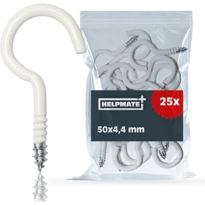 HELPMATE – gancho para tendedero 50x4,4x17x13 mm – acero recubierto de plástico en blanco – 25 unidades – ganchos de rosca resistentes para fijación de tendederos HELPMATE – gancho para tendedero 50x4,4x17x13 mm – acero recubierto de plástico en blanco – 25 unidades – ganchos de rosca resistentes para fijación de tendederos