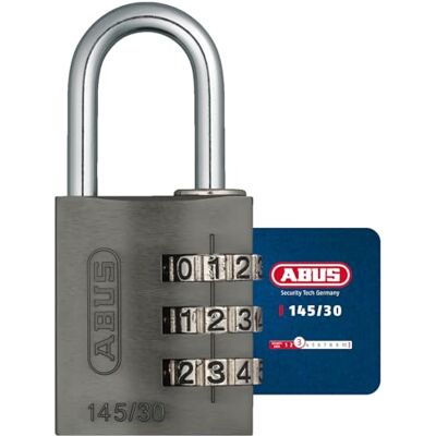 ABUS Candado de combinación 145/30 titanio candado para maletas, taquillas y mucho más candado de aluminio código numérico personalizable nivel de seguridad 3 ABUS Candado de combinación 145/30 titanio candado para maletas, taquillas y mucho más candado de aluminio código numérico personalizable nivel de seguridad 3
