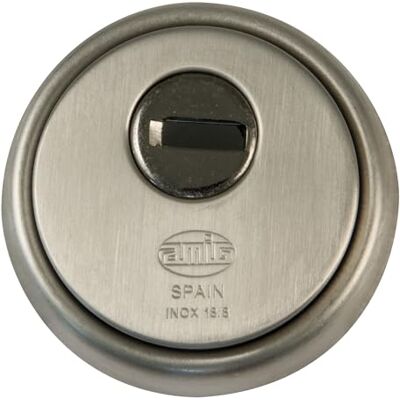 Amig Escudo Redondo de Seguridad para Cerraduras Mod. Ø 65 mm Con Placa Antitaladro y Tuercas Antirrobo Anillo Exterior Macizo Acero Inoxidable Mate Amig Escudo Redondo de Seguridad para Cerraduras Mod. Ø 65 mm Con Placa Antitaladro y Tuercas Antirrobo Anillo Exterior Macizo Acero Inoxidable Mate