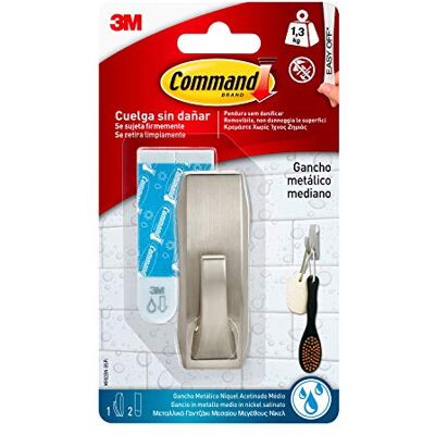 Command Gancho metálico de color níquel satinado con reflejos modernos para baño mediano MR02-SN-B Command Gancho metálico de color níquel satinado con reflejos modernos para baño mediano MR02-SN-B