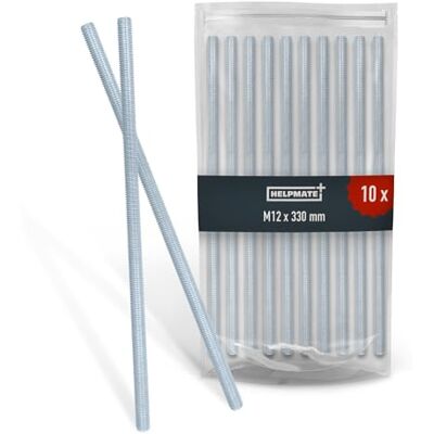 HELPMATE Varilla roscada M12 x 330 mm de acero galvanizado Set de 10 piezas de barras con rosca métrica completa Perno pasador roscado con clase de resistencia 4.8, DIN 976 HELPMATE Varilla roscada M12 x 330 mm de acero galvanizado Set de 10 piezas de barras con rosca métrica completa Perno pasador roscado con clase de resistencia 4.8, DIN 976