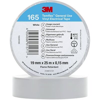 3M 165WH6E Cinta aislante Blanco (L x W) 25 m x 19 mm 3M 165WH6E Cinta aislante Blanco (L x W) 25 m x 19 mm
