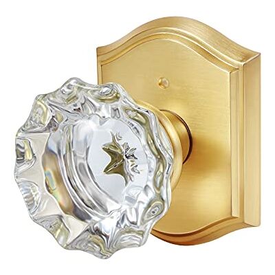 CLCTK Pomos de puerta de vidrio de alta calidad, pomos de puerta de baño y dormitorio con cerradura, perilla de puerta dorada de privacidad interior, latón satinado CLCTK Pomos de puerta de vidrio de alta calidad, pomos de puerta de baño y dormitorio con cerradura, perilla de puerta dorada de privacidad interior, latón satinado