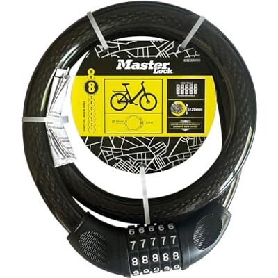 Master Lock Candado para bicicletas con cable y combinación, Cable de 1 m, Negro Master Lock Candado para bicicletas con cable y combinación, Cable de 1 m, Negro