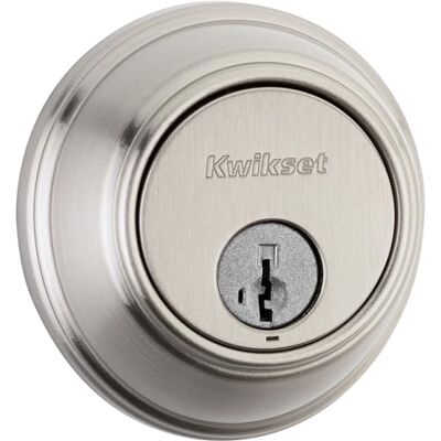 Kwikset Cerradura de seguridad 817, puerta de entrada frontal redonda de níquel satinado con llave, seguridad SmartKey Rekey resistente a las púas, perno muerto de un solo cilindro, con protección Kwikset Cerradura de seguridad 817, puerta de entrada frontal redonda de níquel satinado con llave, seguridad SmartKey Rekey resistente a las púas, perno muerto de un solo cilindro, con protección