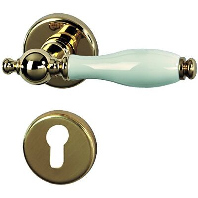 Alpertec Nany R Juego de manijas de puerta con pomo (porcelana blanca, latón pulido, para puertas delanteras) Alpertec Nany R Juego de manijas de puerta con pomo (porcelana blanca, latón pulido, para puertas delanteras)