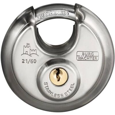 BURG-WÄCHTER Candado circular, candado con llave, grosor del arco 8 mm, cuerpo de acero inoxidable, cerradura de latón, protección antipalanca, Circle 21 60 BURG-WÄCHTER Candado circular, candado con llave, grosor del arco 8 mm, cuerpo de acero inoxidable, cerradura de latón, protección antipalanca, Circle 21 60