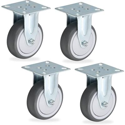 Relaxdays Ruedas para Muebles, Set de 4, TPR, Placa de Acero, Rodamientos, Insonorizantes, 75mm, hasta 280kg, Gris/Plata Relaxdays Ruedas para Muebles, Set de 4, TPR, Placa de Acero, Rodamientos, Insonorizantes, 75mm, hasta 280kg, Gris/Plata