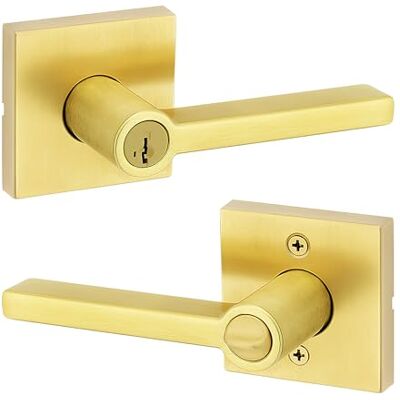 Kwikset Halifax Manija de puerta de entrada con cerradura y llave, manija reversible con llave segura exterior, para entrada frontal y dormitorios, latón satinado, seguridad Smartkey Rekey Kwikset Halifax Manija de puerta de entrada con cerradura y llave, manija reversible con llave segura exterior, para entrada frontal y dormitorios, latón satinado, seguridad Smartkey Rekey