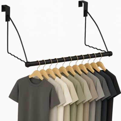 HOLDN’ STORAGE Ganchos para colgar ropa sobre la puerta, ganchos para colgar ropa y toallas, estante de secado de ropa sobre la puerta, color negro HOLDN’ STORAGE Ganchos para colgar ropa sobre la puerta, ganchos para colgar ropa y toallas, estante de secado de ropa sobre la puerta, color negro