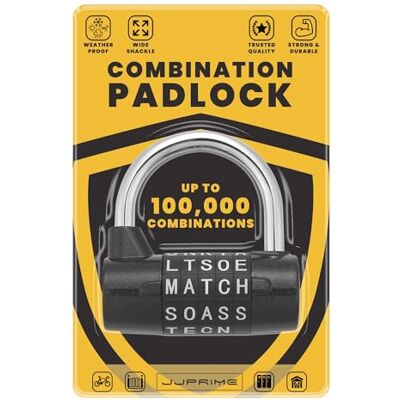 PRiME JJOnlineStore Candado de Combinación para 5 letras, Candado de Combinación para Exterior, Negro 8mm PRiME JJOnlineStore Candado de Combinación para 5 letras, Candado de Combinación para Exterior, Negro 8mm