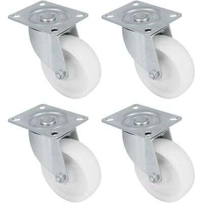 Amig Pack de 4 Ruedas Giratorias Con Pletina Metálica Ø 125 x 38 mm Peso Máximo 230 Kg Para Mover Muebles Pesados Rodamientos de Rodillos Núcleo De Nylon Color Blanco Amig Pack de 4 Ruedas Giratorias Con Pletina Metálica Ø 125 x 38 mm Peso Máximo 230 Kg Para Mover Muebles Pesados Rodamientos de Rodillos Núcleo De Nylon Color Blanco