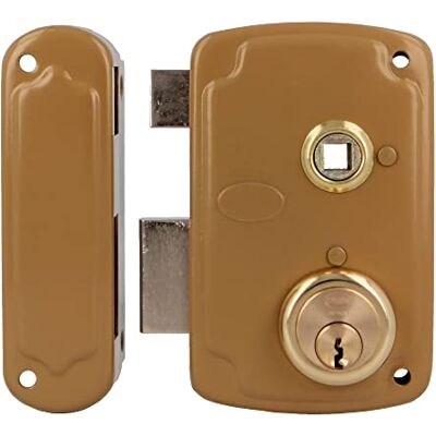 Amig Cerradura de Sobreponer de Izquierda con Palanca de Cierre y Lengüeta para Puertas de Madera Mod. 76 x 120 mm Cilindro Redondo de Seguridad Acero Dorado Amig Cerradura de Sobreponer de Izquierda con Palanca de Cierre y Lengüeta para Puertas de Madera Mod. 76 x 120 mm Cilindro Redondo de Seguridad Acero Dorado