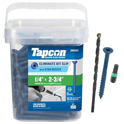Tapcon Anclajes de hormigón con cabeza de corneta azul Star Drive 1/4 x 2-3/4 150/caja Tapcon Anclajes de hormigón con cabeza de corneta azul Star Drive 1/4 x 2-3/4 150/caja