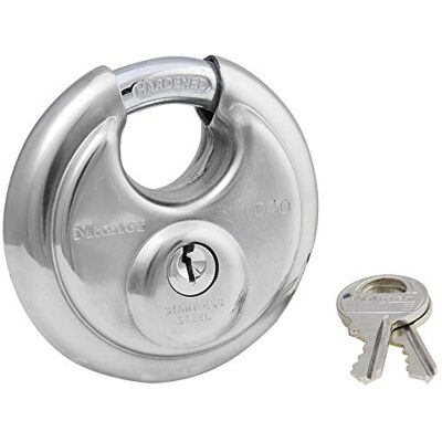 Master Lock Candado redondo con grillete blindado, 7 cm, acero inoxidable Master Lock Candado redondo con grillete blindado, 7 cm, acero inoxidable