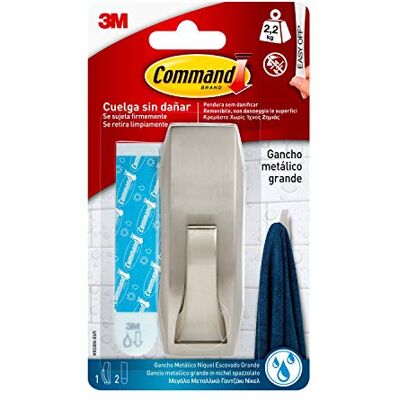Command Gancho metálico de níquel satinado con reflejos modernos para baño grande MR03-SN-B Command Gancho metálico de níquel satinado con reflejos modernos para baño grande MR03-SN-B