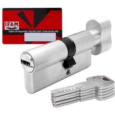 IFAM Cilindro para Puertas Serie F6S, 30x30 mm con botón, Cilindro con 5 Llaves, Protección Antitaladrado y Antiganzamiento, Cerradura Perfil Europeo, Color Níquel IFAM Cilindro para Puertas Serie F6S, 30x30 mm con botón, Cilindro con 5 Llaves, Protección Antitaladrado y Antiganzamiento, Cerradura Perfil Europeo, Color Níquel