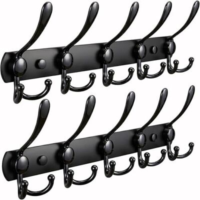 SAYONEYES Perchero de pared con 5 ganchos tri para colgar, acero inoxidable SUS304 resistente de 16 pulgadas, acabado mate, impermeable, ganchos de pared para baño, dormitorio (negro, paquete de 2) SAYONEYES Perchero de pared con 5 ganchos tri para colgar, acero inoxidable SUS304 resistente de 16 pulgadas, acabado mate, impermeable, ganchos de pared para baño, dormitorio (negro, paquete de 2)
