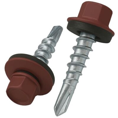 Keple 4.8 mm x 35 mm Tornillos para techos, cabeza hexagonal, autoperforantes, color (RAL 3009 Rojo óxido) Tornillos con arandela de sellado, Tornillo endurecido chapado en zinc a prueba de óxido (50 pcs) Keple 4.8 mm x 35 mm Tornillos para techos, cabeza hexagonal, autoperforantes, color (RAL 3009 Rojo óxido) Tornillos con arandela de sellado, Tornillo endurecido chapado en zinc a prueba de óxido (50 pcs)
